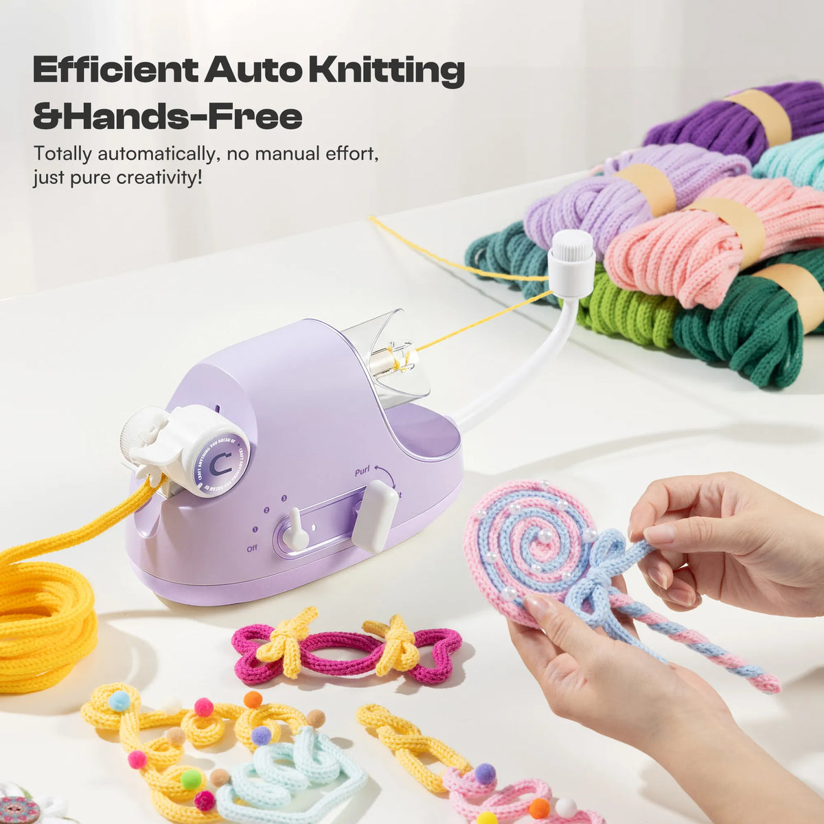 Electric i-Cord Knitting Tricotin Machine i1 Pro Lavender Purple - Caydo