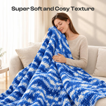 Caydo #6 Super Bulky Chenille Yarn 6-Pack in Blue & White - Caydo