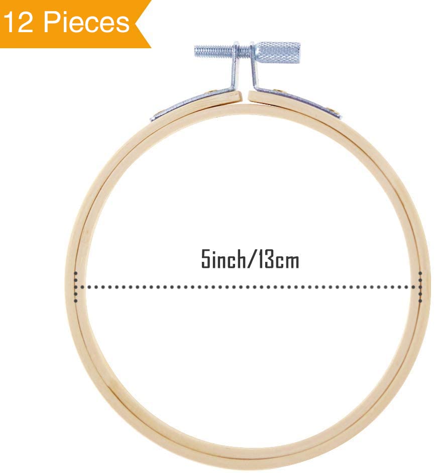 Caydo 12 Pieces 5 Inch Wooden Round Embroidery Hoops