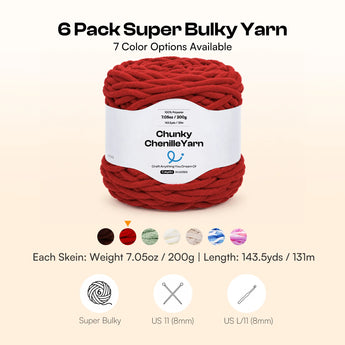 Caydo #6 Super Bulky Chenille Yarn 6-Pack in Cherry Red - Caydo