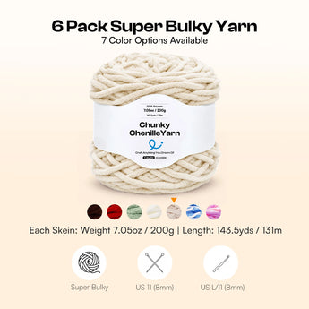 Caydo #6 Super Bulky Chenille Yarn 6-Pack in Oatmeal - Caydo