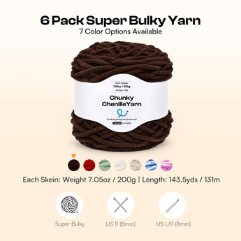 Caydo #6 Super Bulky Chenille Yarn 6-Pack in Espresso - Caydo