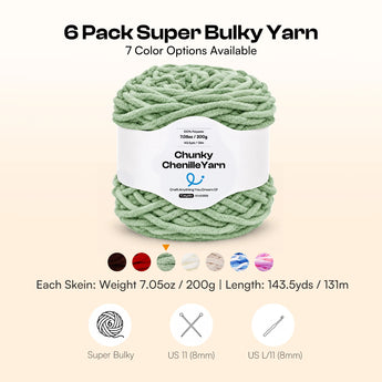Caydo #6 Super Bulky Chenille Yarn 6-Pack in Sage - Caydo