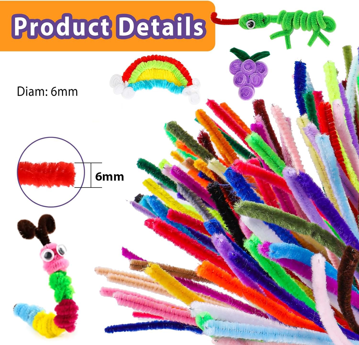 360 Pieces Pipe Cleaners 40 Assorted Colored Chenille Stems