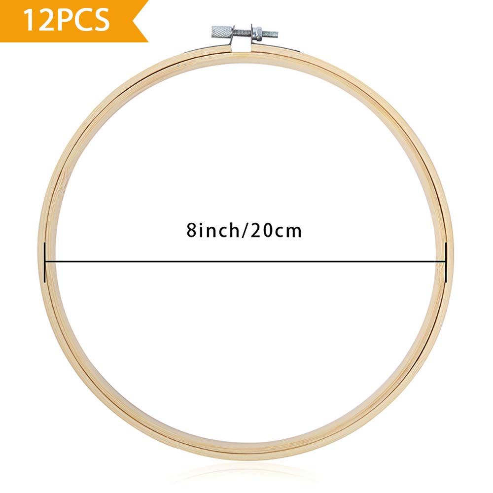 Caydo 12 Pieces 8 Inch Wooden Round Embroidery Hoops