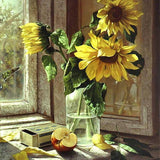 Sunflowers In A Vase On A Window Sill - Caydo