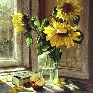 Sunflowers In A Vase On A Window Sill - Caydo